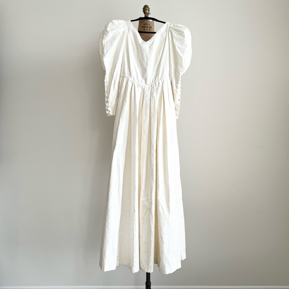 80s Vintage Laura Ashley Cottagecore Prairie White Dress Puff Sleeves US8 / UK10 - Picture 2 of 11